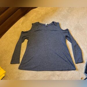 Cato Charcoal Long Sleeve Top with Grommet Accents